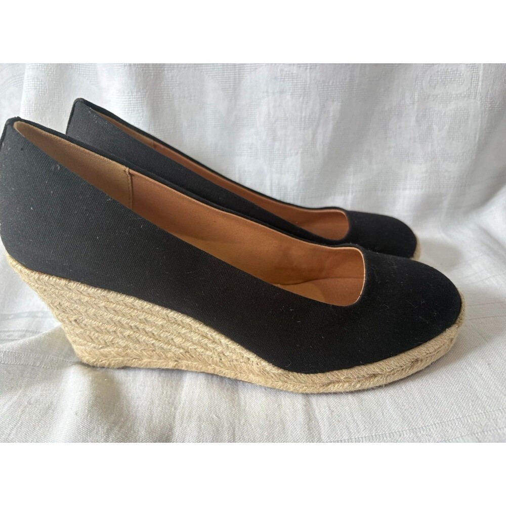 J.Crew Women’s 7.5 Black Canvas Espadrille Wedge Pumps New Without Box